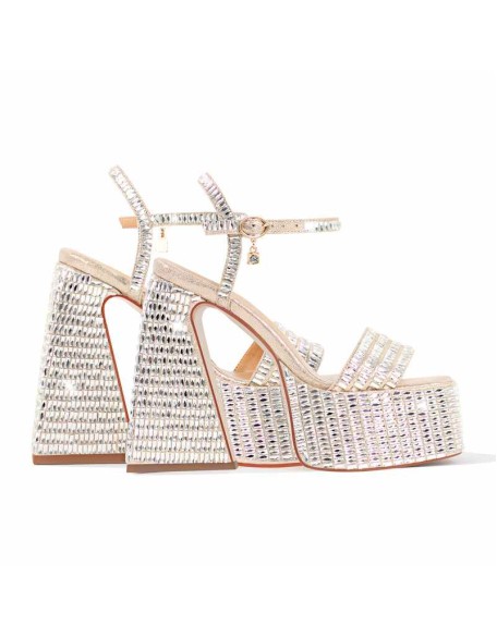 Rhinestone Square Toe Chunky Heel Platform Sandals