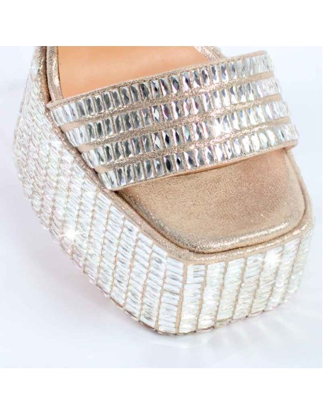 Rhinestone Square Toe Chunky Heel Platform Sandals