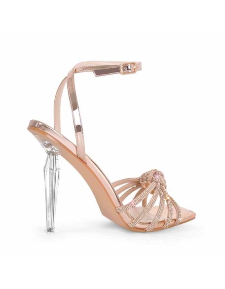 Square Toe Rhinestone Strap Clear Heel Sandals