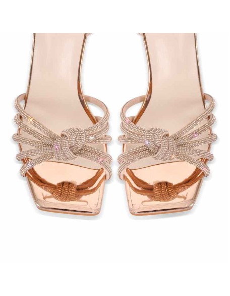 Square Toe Rhinestone Strap Clear Heel Sandals