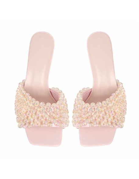 Square Toe Pearls Slip-on Sandals