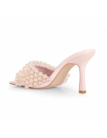 Square Toe Pearls Slip-on Sandals