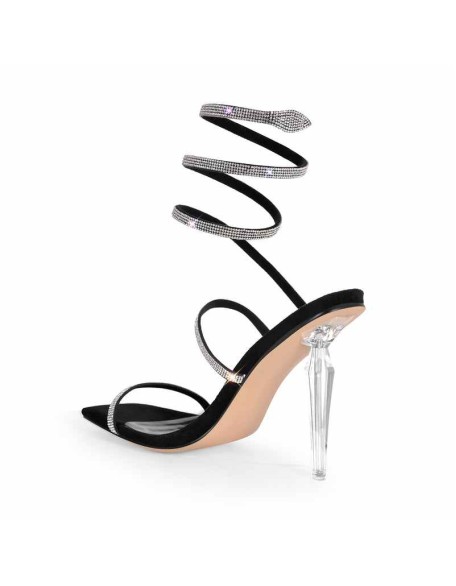 Square Toe Rhinestone Hollow Clear Heel Sandals