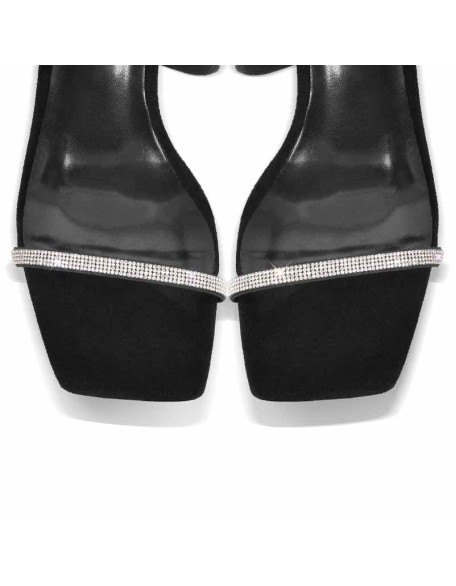 Square Toe Rhinestone Hollow Clear Heel Sandals