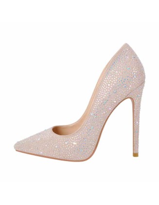 Pointed Toe Rhinestone Suede Stiletto Pumps