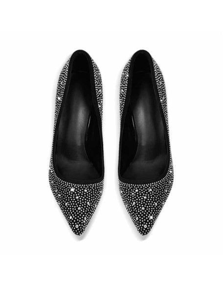 Pointed Toe Rhinestone Suede Stiletto Pumps