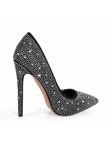 Pointed Toe Rhinestone Suede Stiletto Pumps