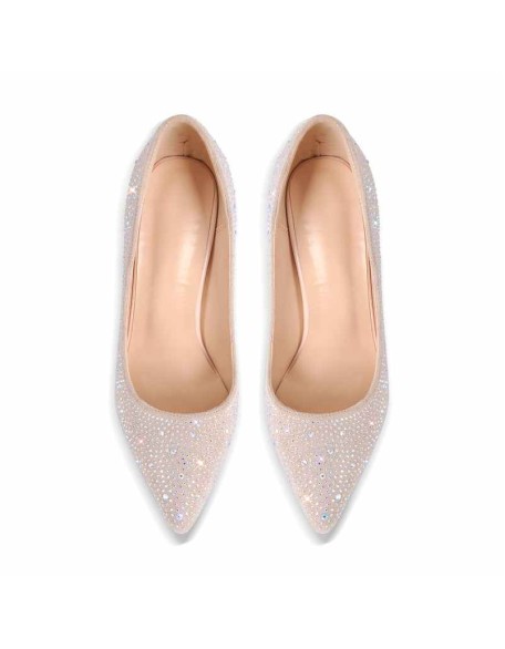 Pointed Toe Rhinestone Suede Stiletto Pumps