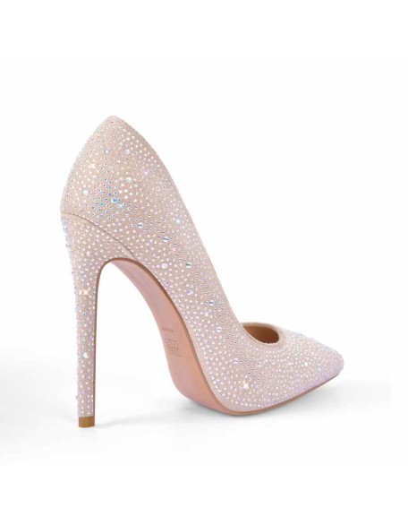 Pointed Toe Rhinestone Suede Stiletto Pumps