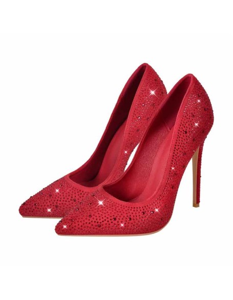 Pointed Toe Rhinestone Suede Stiletto Pumps