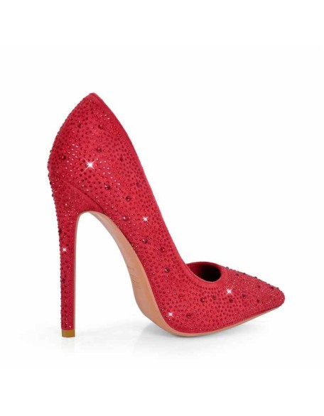 Pointed Toe Rhinestone Suede Stiletto Pumps