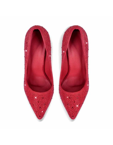 Pointed Toe Rhinestone Suede Stiletto Pumps