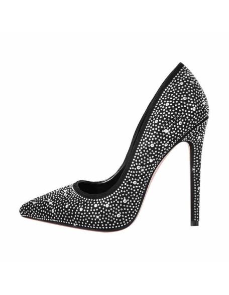 Pointed Toe Rhinestone Suede Stiletto Pumps