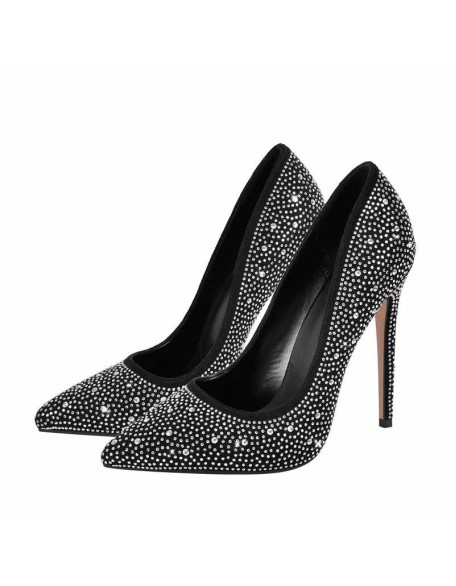 Pointed Toe Rhinestone Suede Stiletto Pumps