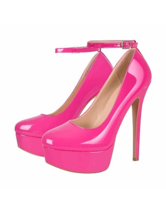 Round Toe Ankle Strap Platform Stiletto Pumps