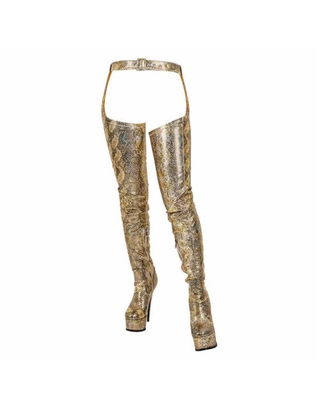 Gold Snake Pattern Platform Stiletto Over The Knee Pant Boots
