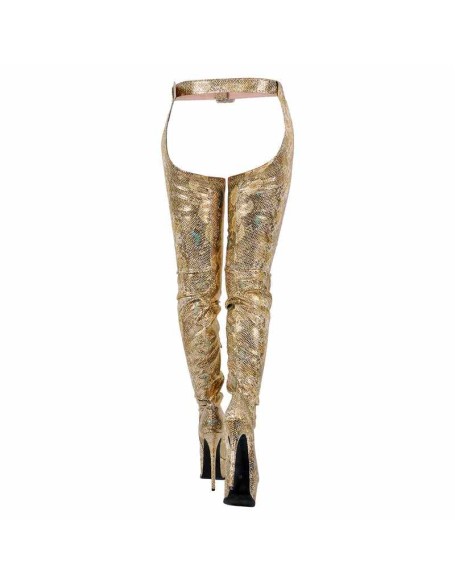 Gold Snake Pattern Platform Stiletto Over The Knee Pant Boots