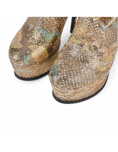 Gold Snake Pattern Platform Stiletto Over The Knee Pant Boots