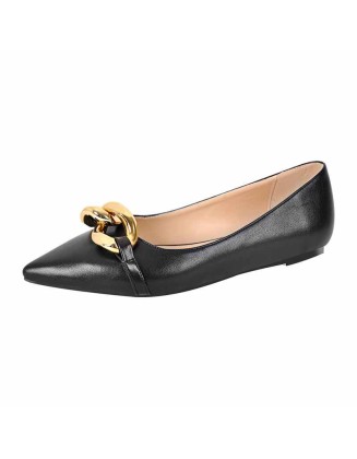 Pointed Toe Gold Buckle Flats