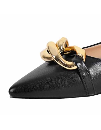 Pointed Toe Gold Buckle Flats