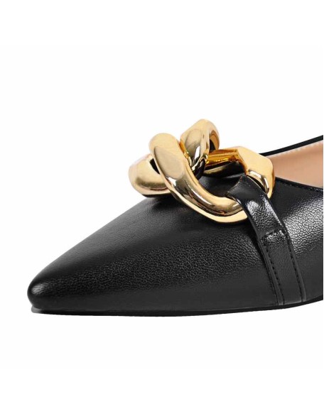 Pointed Toe Gold Buckle Flats