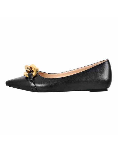 Pointed Toe Gold Buckle Flats