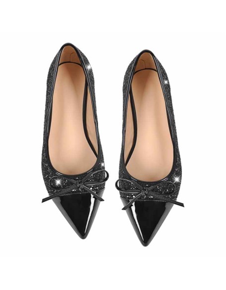 Rhinestone Pointed Toe Bow Flats