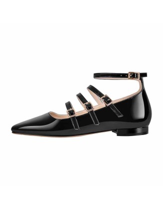 Square Toe Buckle Strap Flats