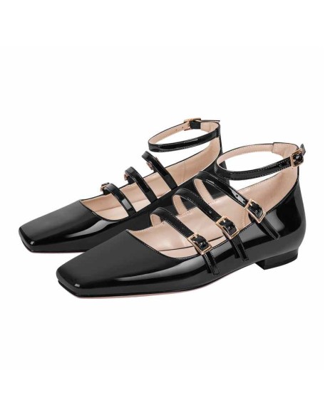 Square Toe Buckle Strap Flats