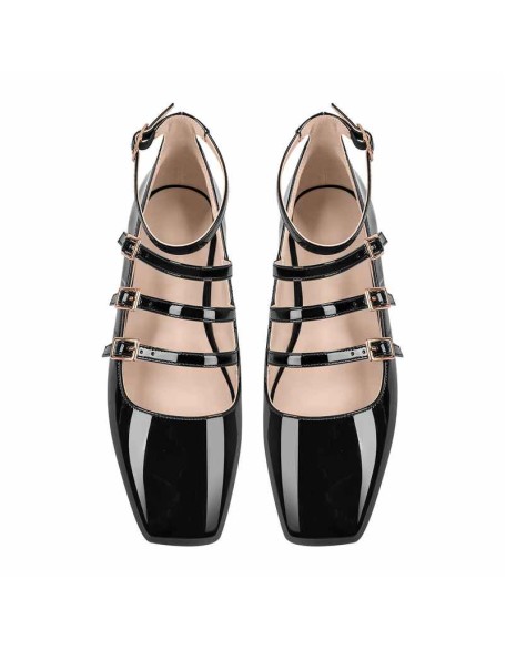 Square Toe Buckle Strap Flats