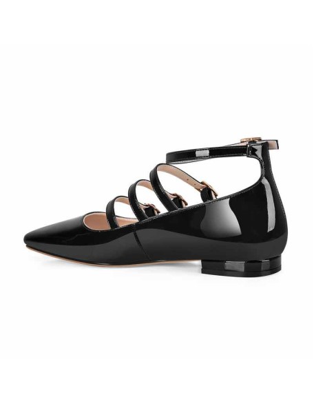 Square Toe Buckle Strap Flats