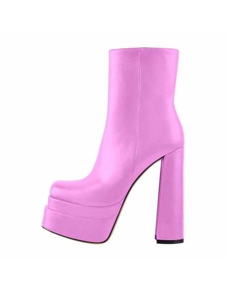Square Toe Double Platform Block Heel Ankle Boots