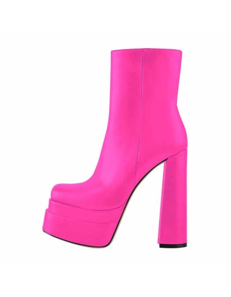 Square Toe Double Platform Block Heel Ankle Boots