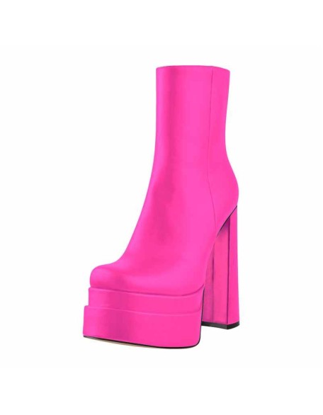 Square Toe Double Platform Block Heel Ankle Boots