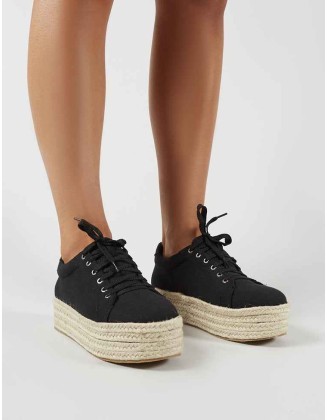 Paloma Espadrille Flatform Trainers in Black Canvas
