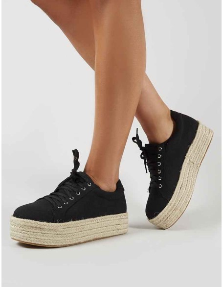 Paloma Espadrille Flatform Trainers in Black Canvas