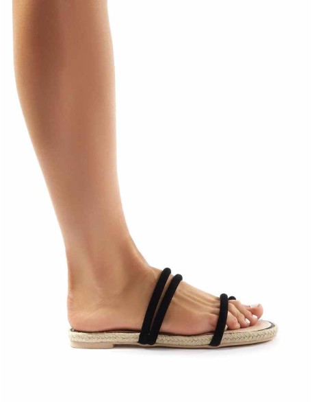 Kady Black Faux Suede Espadrille Slider Sandals