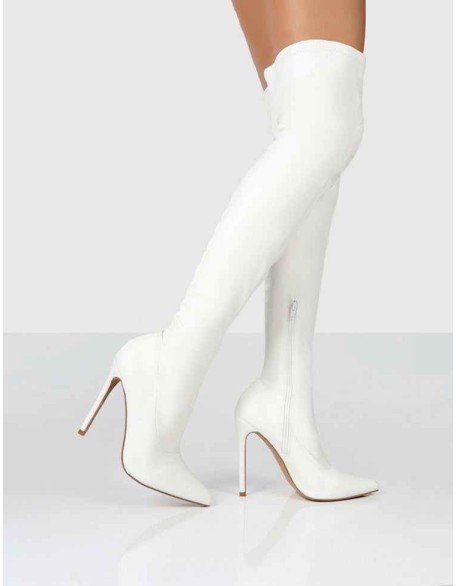 Confidence White Stiletto Heeled Over The Knee PU Boots