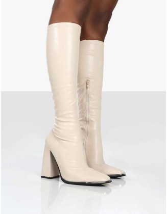 Caryn Stone PU Knee High Heeled Boots