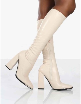 Caryn Stone PU Knee High Heeled Boots
