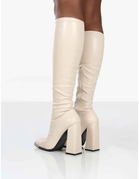 Caryn Stone PU Knee High Heeled Boots