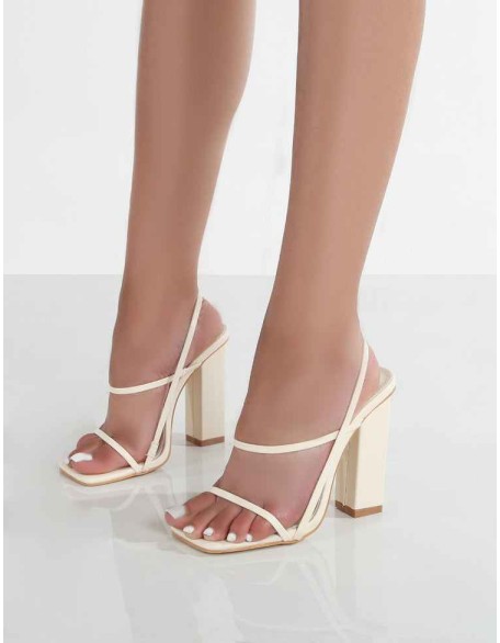 Halley Off White PU Strappy Block Heels