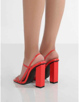 Halley Red PU Strappy Block Heels