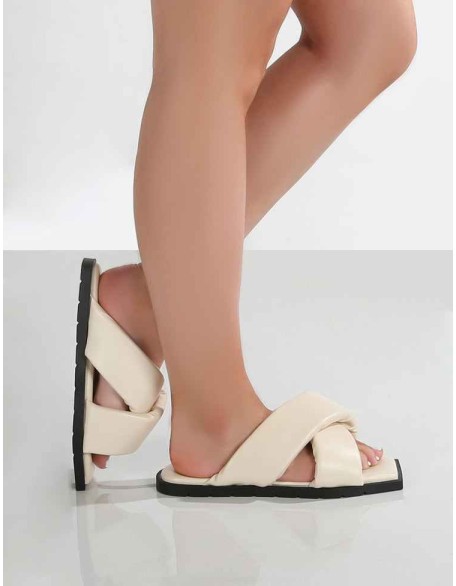 Shatter Wide Fit Bone Cross Over Slider Sandals