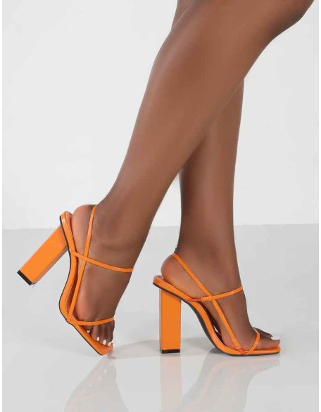Halley Orange PU Strappy Block Heels