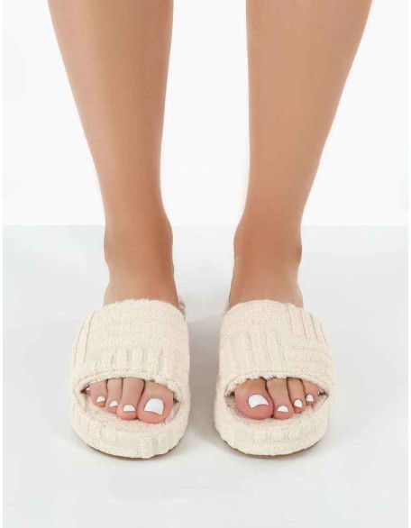 Juicy Ecru Terry Towelling Slider Slippers