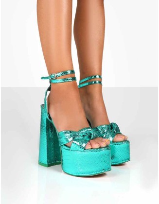 Leo Edition Teal Metallic Platform High Heels