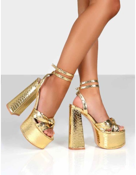 Leo Edition Gold Metallic Platform High Heels