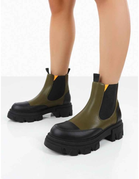 Kenza x Public Desire Trance Khaki Chunky Sole Chelsea Boots