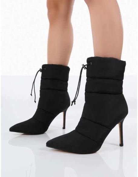 Kenza x Public Desire Reset Black Nylon Padded Heeled Ankle Boots